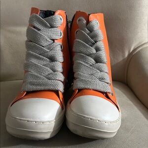 Orange and White High-Top Sneakers